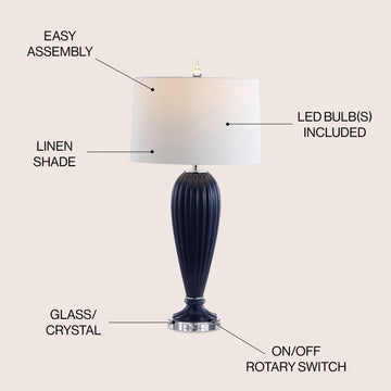 Delphine 32.5" Glass/Crystal LED Table Lamp - JONATHAN Y